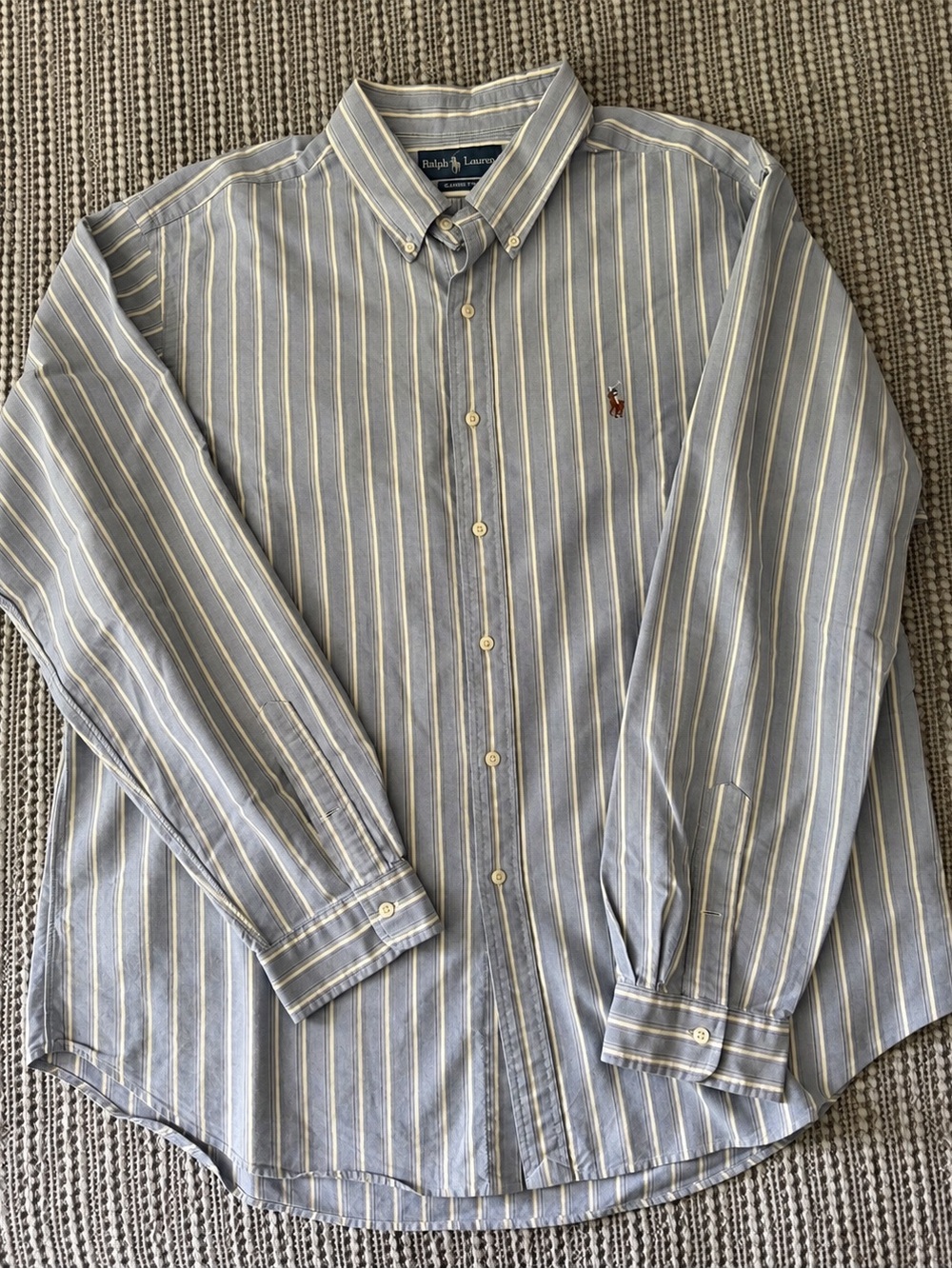 Ralph Lauren Light Blue and White Striped Button-Down Shirt